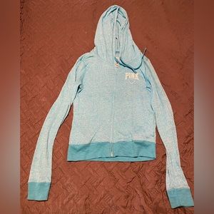 Like brand new Pink Victoria’s Secret hot blue colored zip up hoodie.